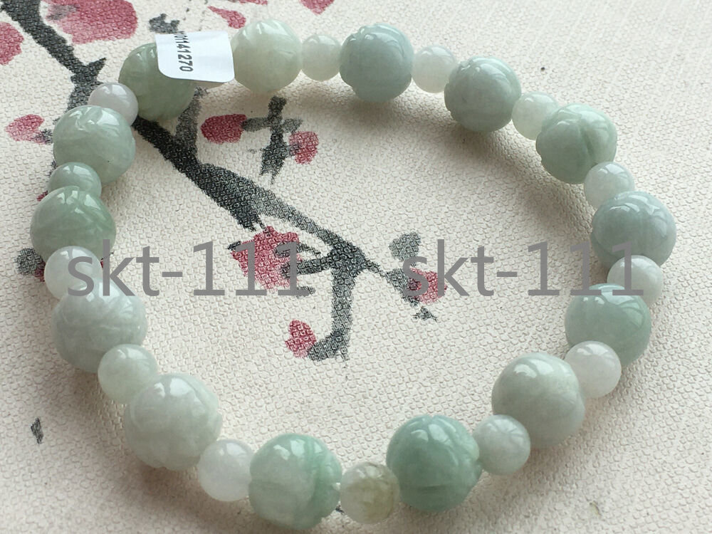 Certified natural A grade jade 6-10mm carving elastic lotus bracelet AAA++
