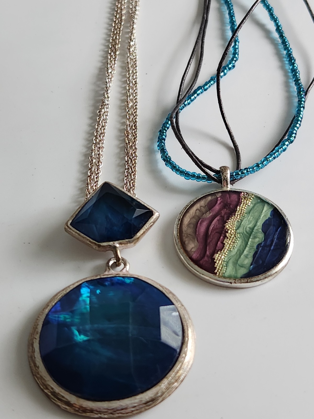 Kenneth Cole Set Of Two Silvertone Multicolored Necklaces 16-19″