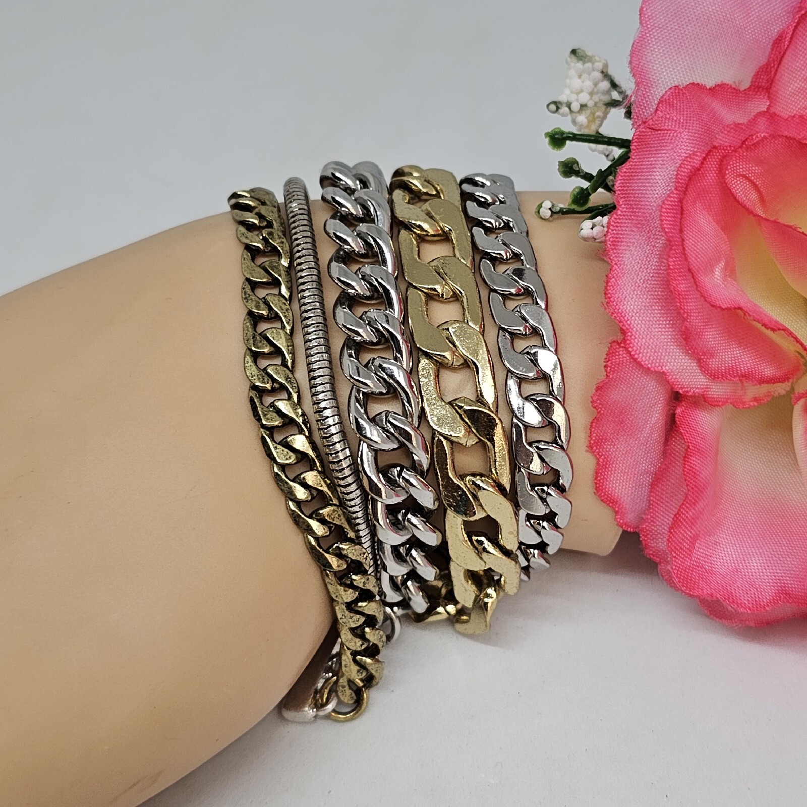 Jenny Bird Cuff Mixed Metal Cuff Bracelet Stacked Layered Chain Modern Jewelry