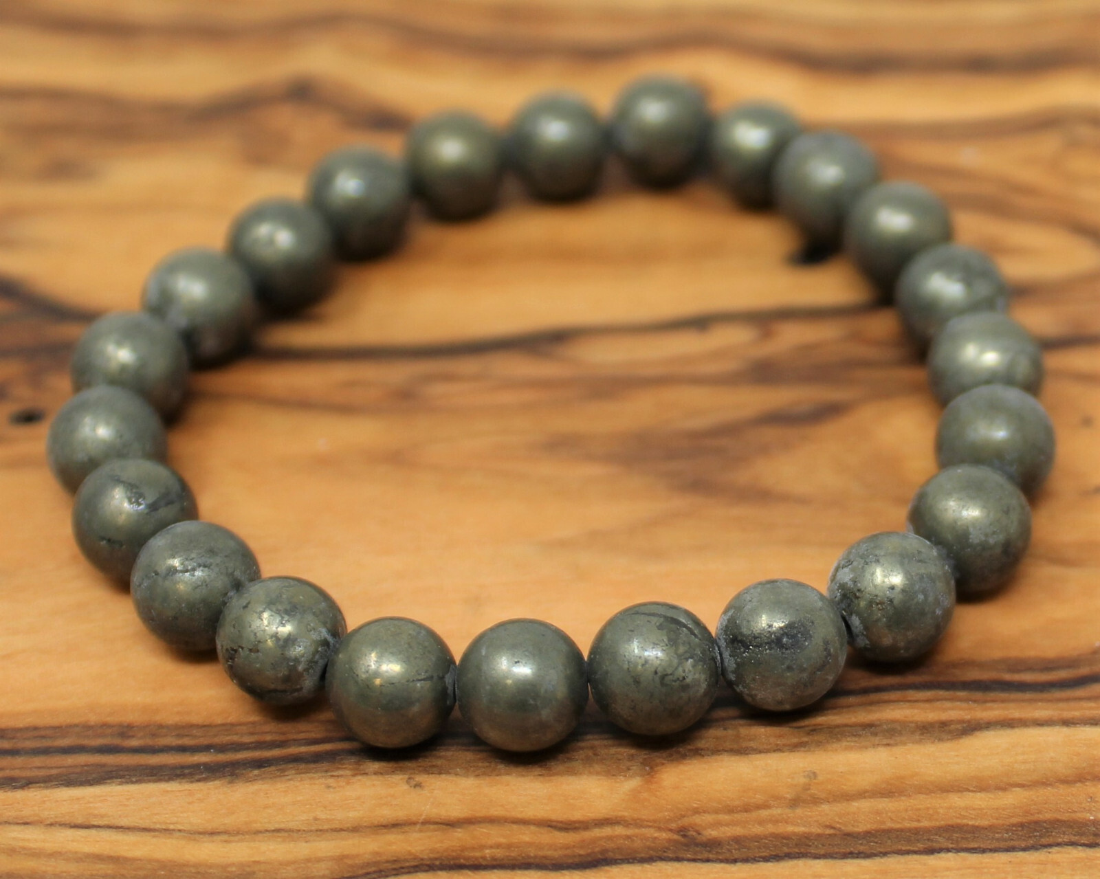Pyrite Bead Bracelet: 8 mm Round Crystals (Natural Pyrite Stretch Bracelet)