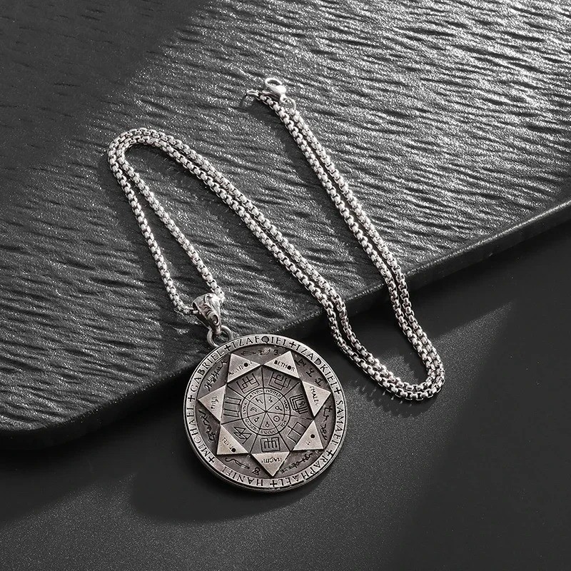 Angel of Life Seal Solomon Men Necklace Kabbalah Amulet Stainless Steel Jewelry