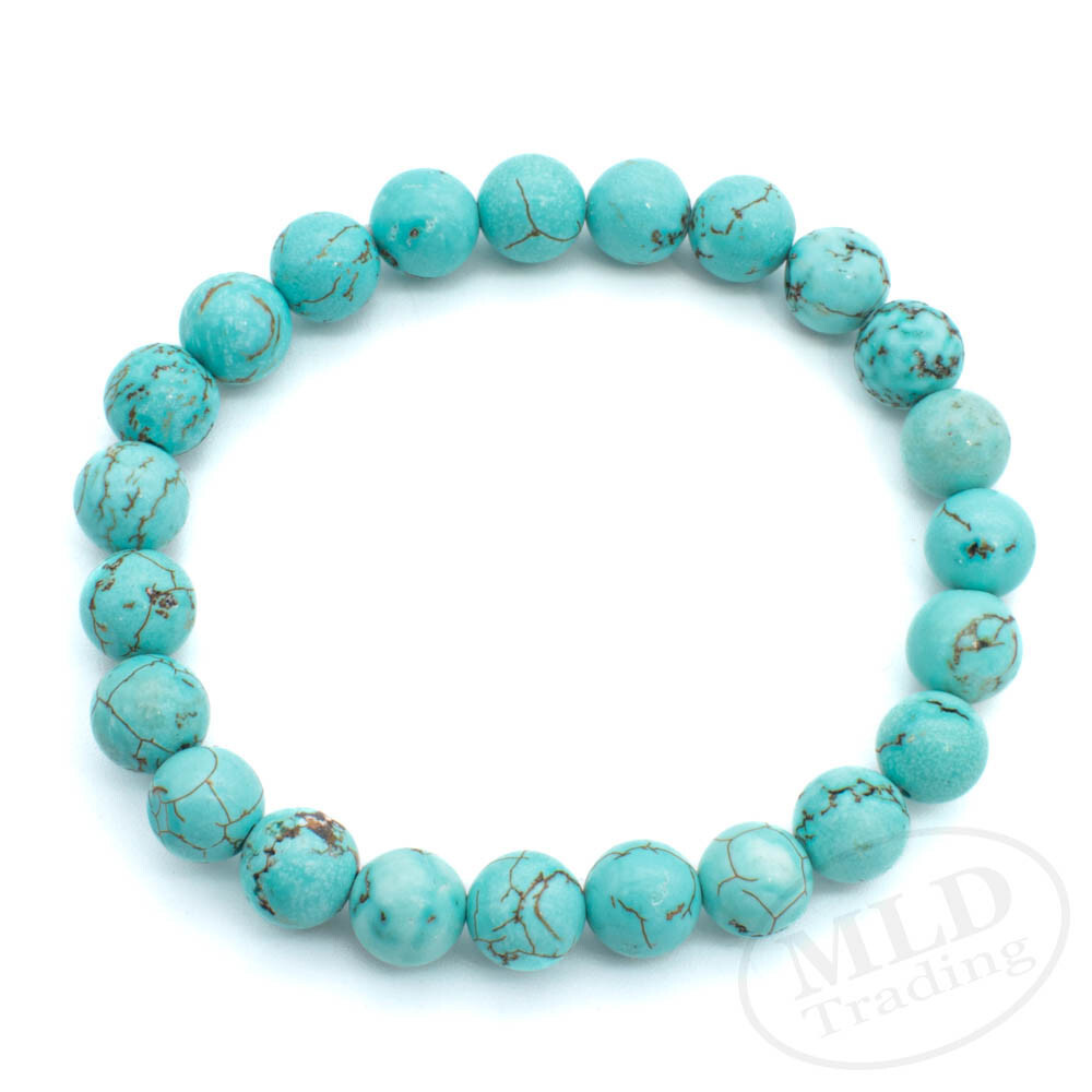 Natural Blue Turquoise Stretch Bracelet 7″ – 4mm/6mm/8mm/10mm/12mm Bead Options