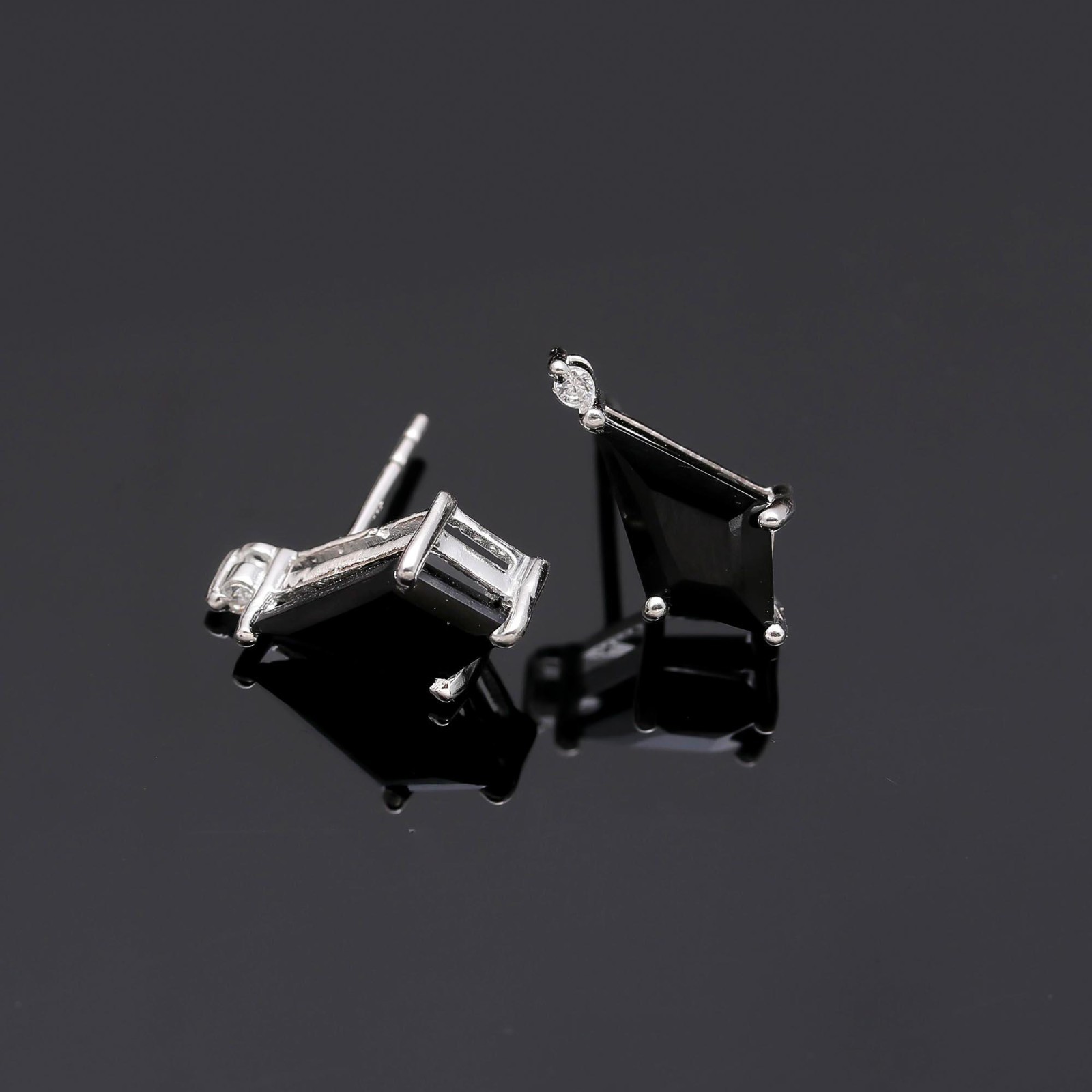 Natural Black Onyx Kite Stud Earrings 925 Sterling Silver Jewelry Birthday Gift