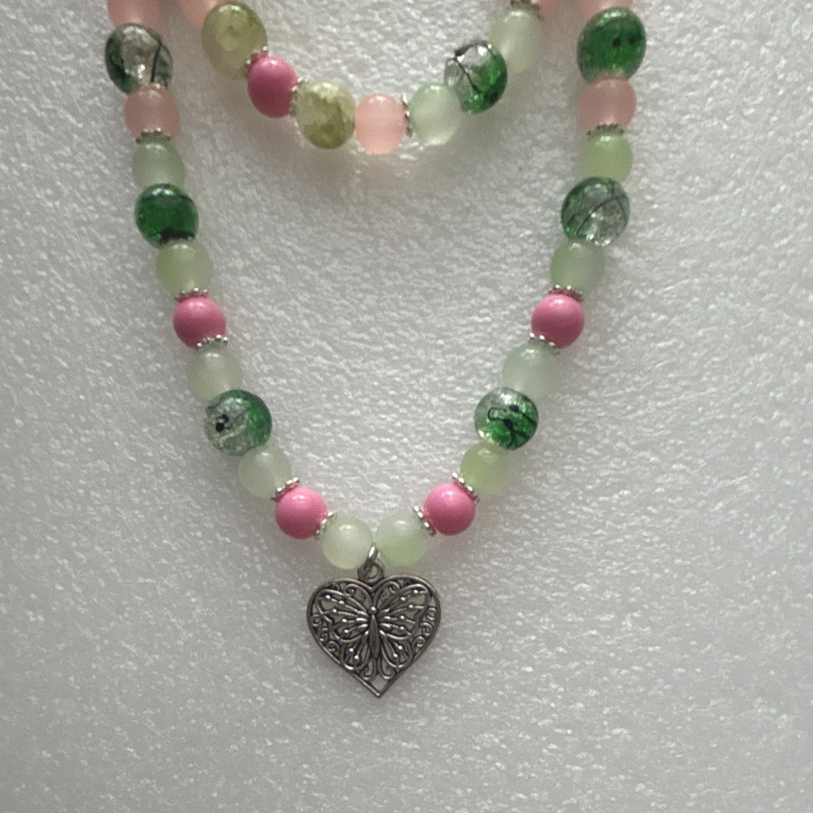 Multicolor Glass Beaded Jewelry Set Necklace Bracelet with Heart Charm