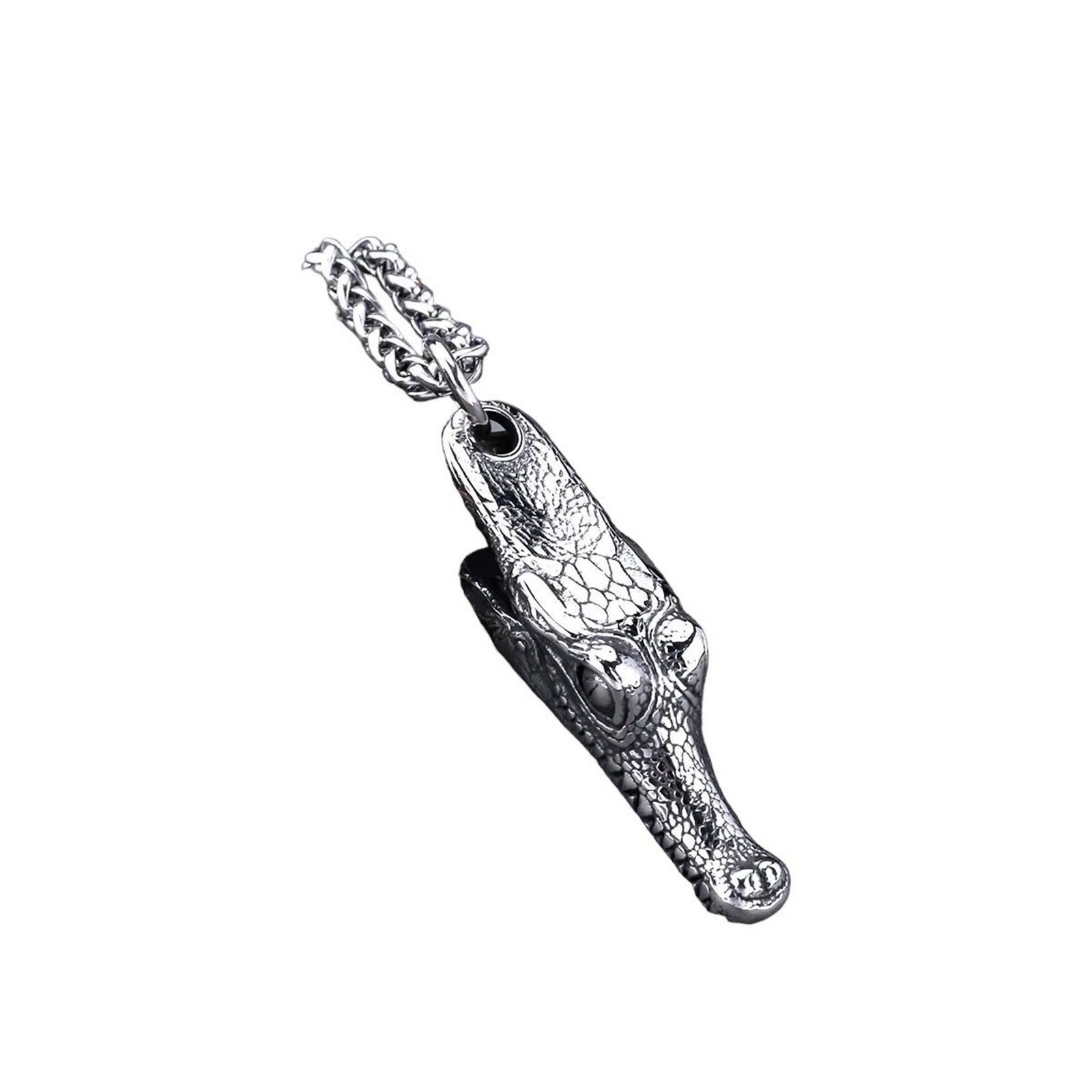 Gator Necklace Silver 316L Stainless Steel Crocodile Head Alligator Pendant