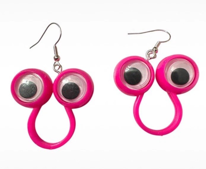 Pink Googly Eye Earrings Funny Novelty Statement Dangle Jewelry