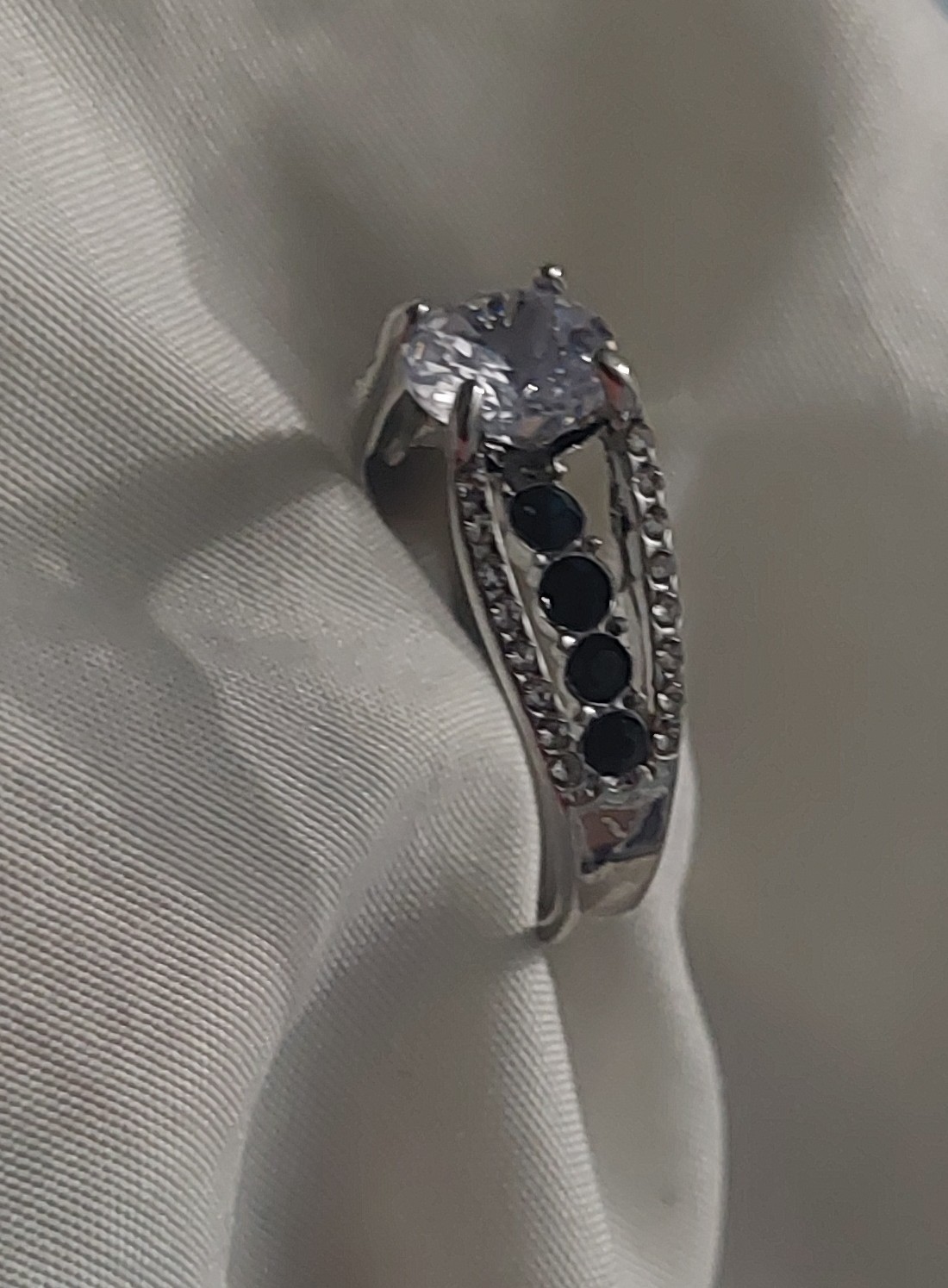 Size 10 Silver-color Imitation Blue Sapphire CZ Ring