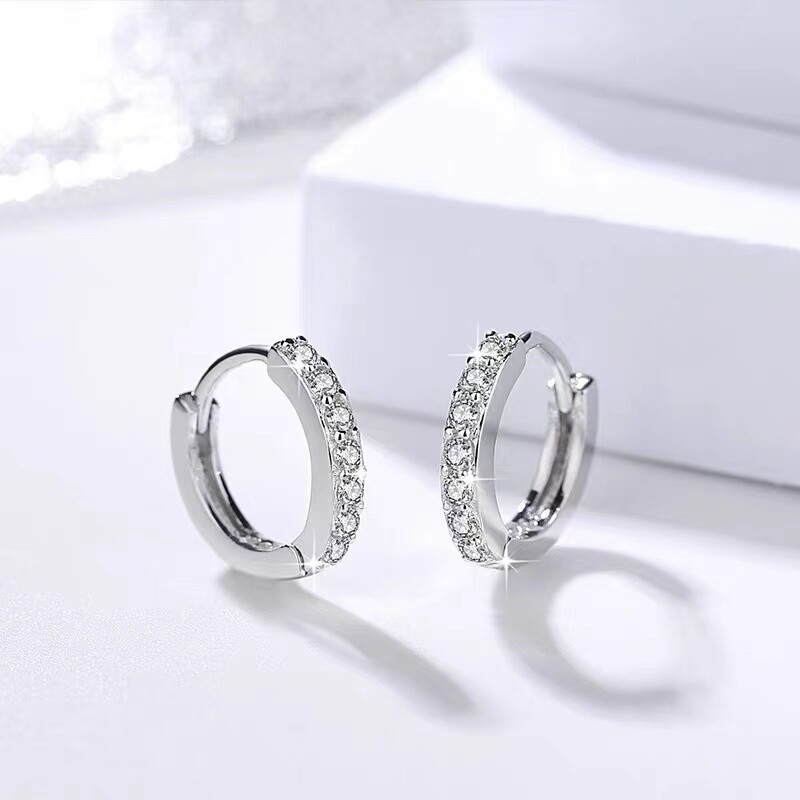 Womens Silver Small Huggie Hoop Earrings CZ Crystal Plated 925 Sterling Silver
