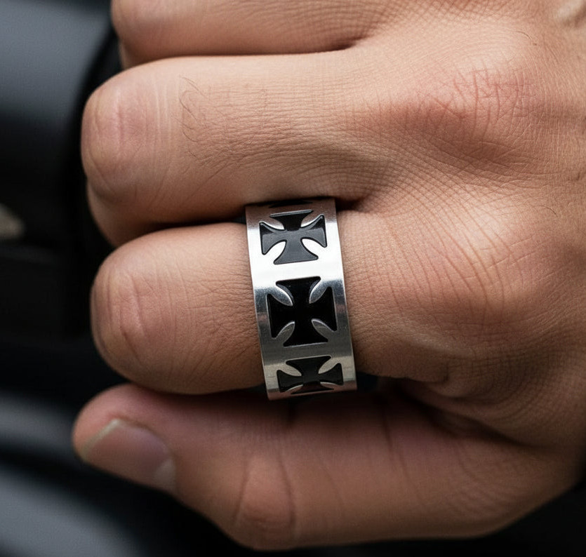 Iron Cross Ring Unisex Wide Comfort Fit Ring Biker Jewelry Stainless Steel 50