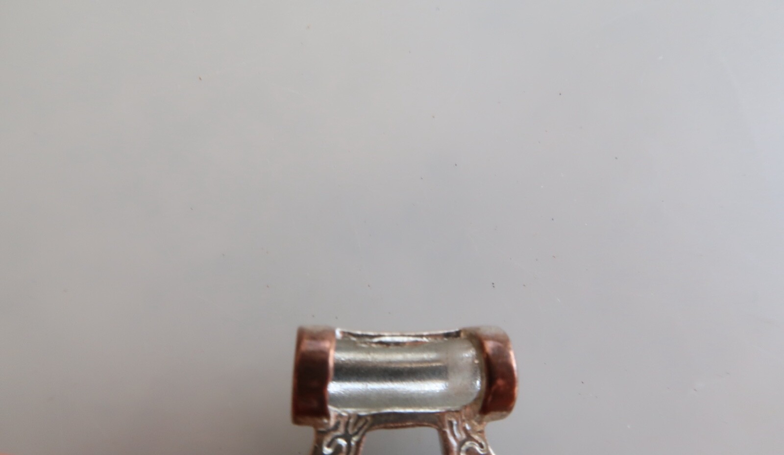 Clear White Iridescent Silver Tone Pendant Marked KC