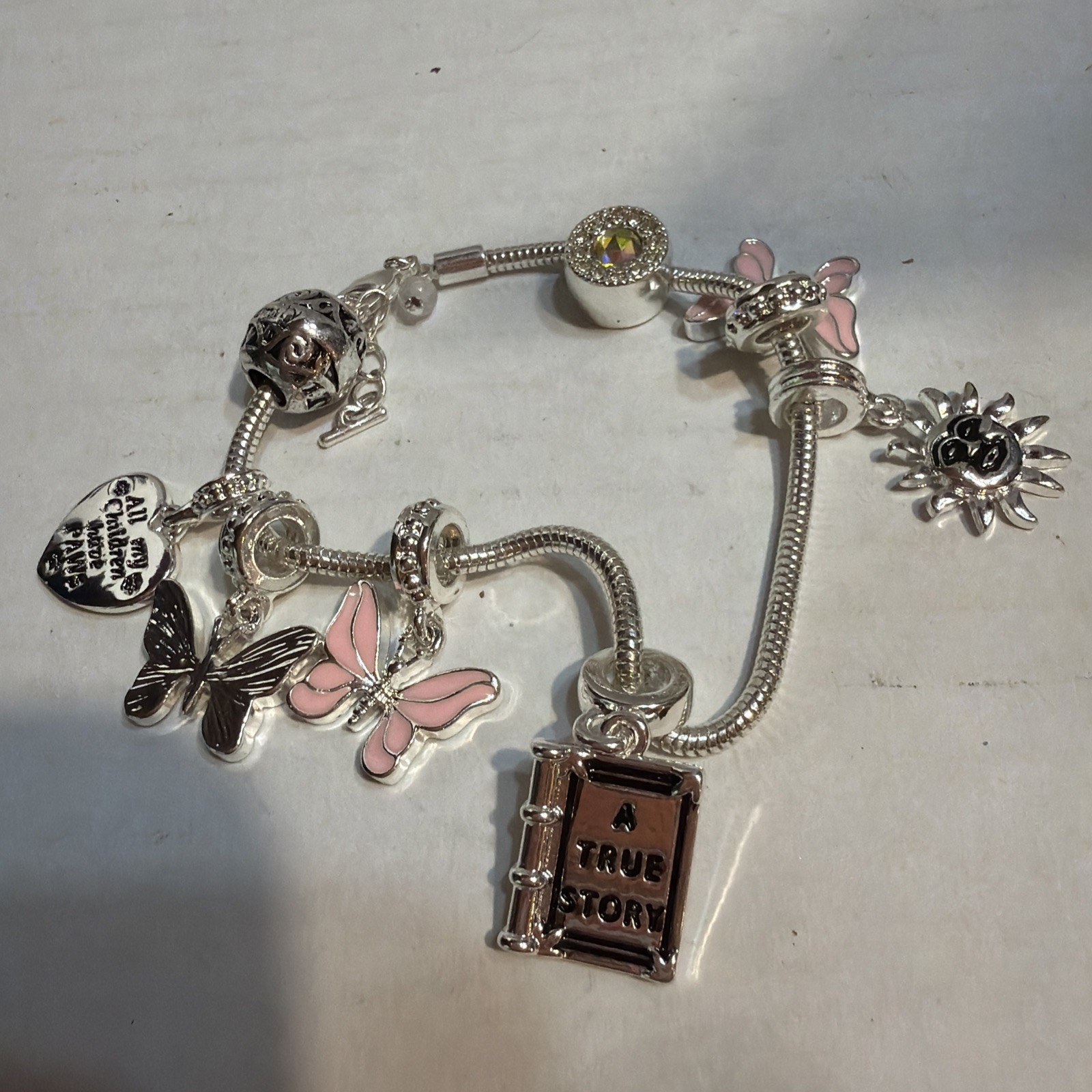Avon Silver Tone Starter Charm Bracelet Hearts Butterfly More Free Ship 3B