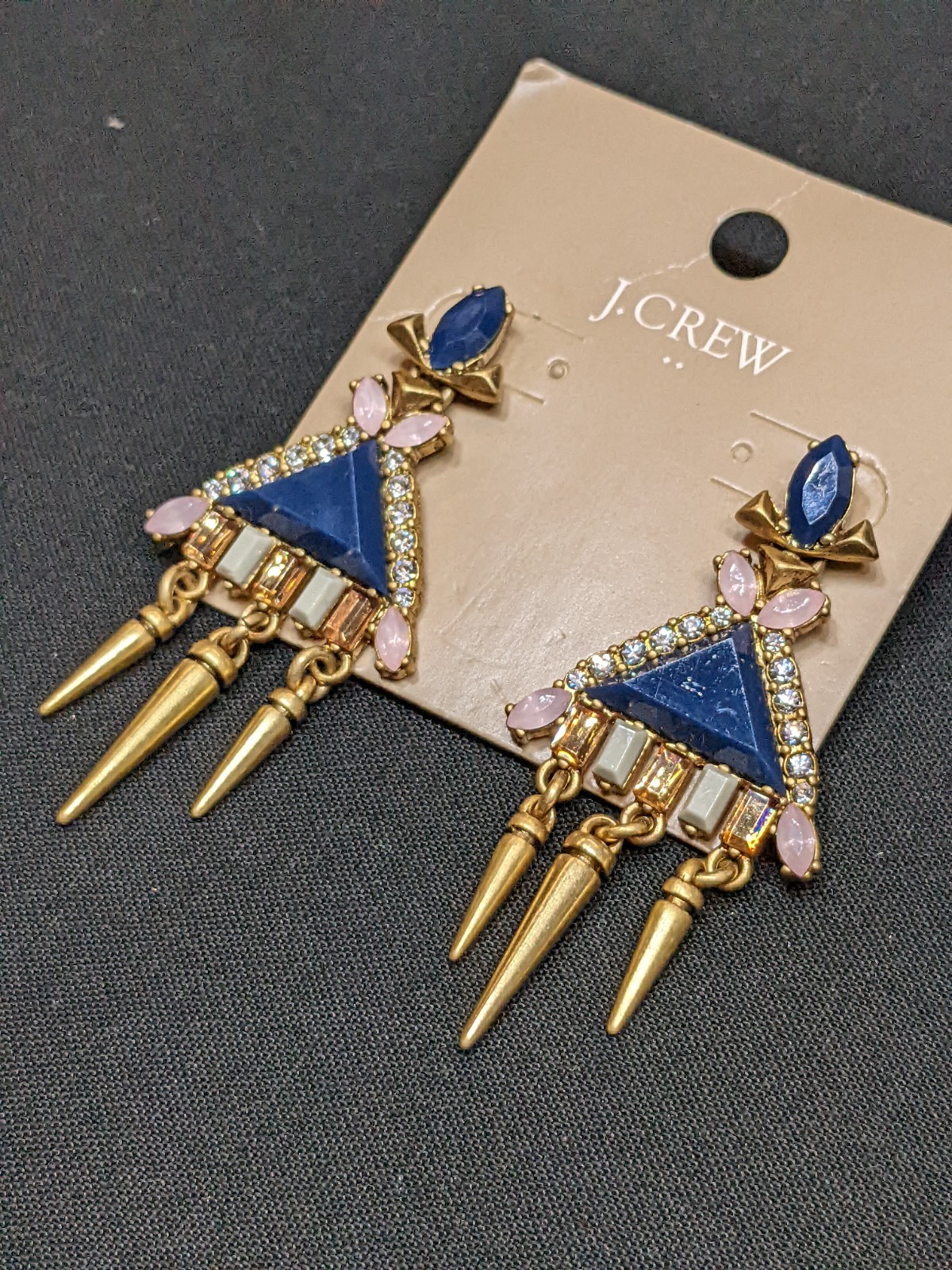 J.Crew Statement Earrings Blue Pink Crystal Spike Dangle Gold Tone C7865 NWT