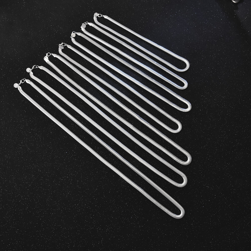 925 Sterling Solid Silver 6MM Flat Snake Chain Men & Women Necklace 16-30 inches