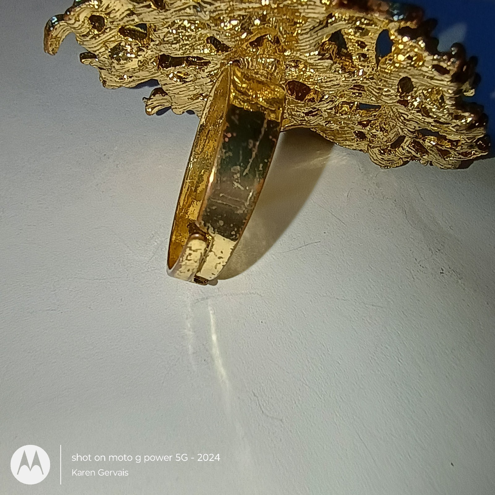 Gold Tone Multicolor Crystal Cocktail Ring, Prong Set Asymmetrical Adjustable