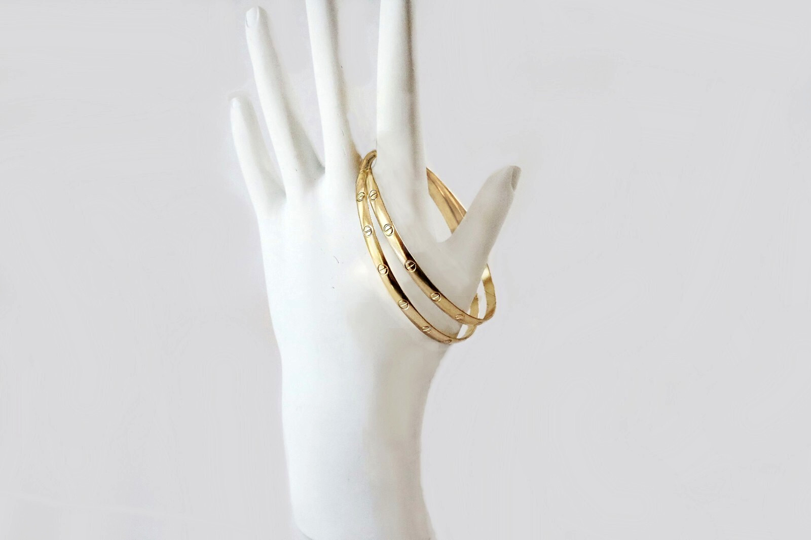 Vintage 14K Gold Filled Set Pair Bangles 4.5mm Mirror Polish Handcrafted Stacka