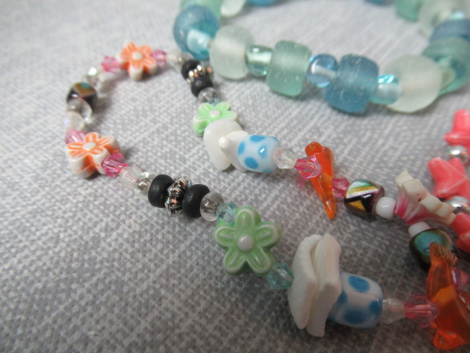 3 Summer Time Stretch Bracelets – Blue Sea Glass, Beads & Starfish – 30 g5 sb
