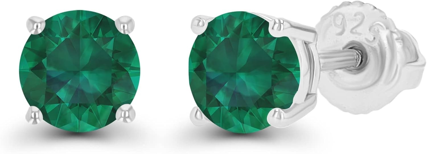 Elegant 5mm Emerald Solitaire Stud Earrings 925 Sterling Silver Hypoallergenic