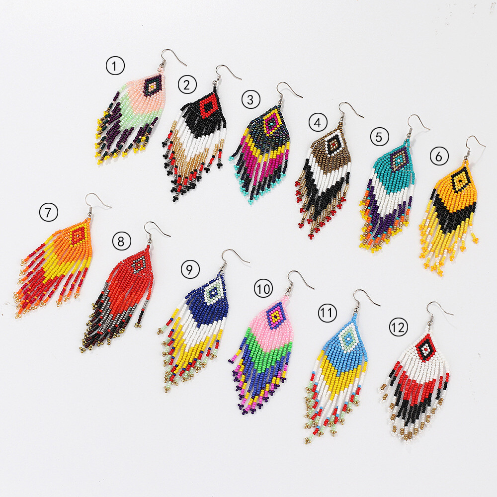 BOHO Seeds Beaded Earrings Fringe Tassel Bohemian Dangle Drop Handmade Jewelry