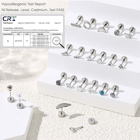 21Pairs Hypoallergenic Surgical Steel Earrings – Flat Back Stud Earrings for …