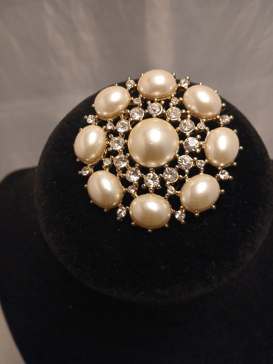 Monet Faux Pearl And Rhinestone Broch
