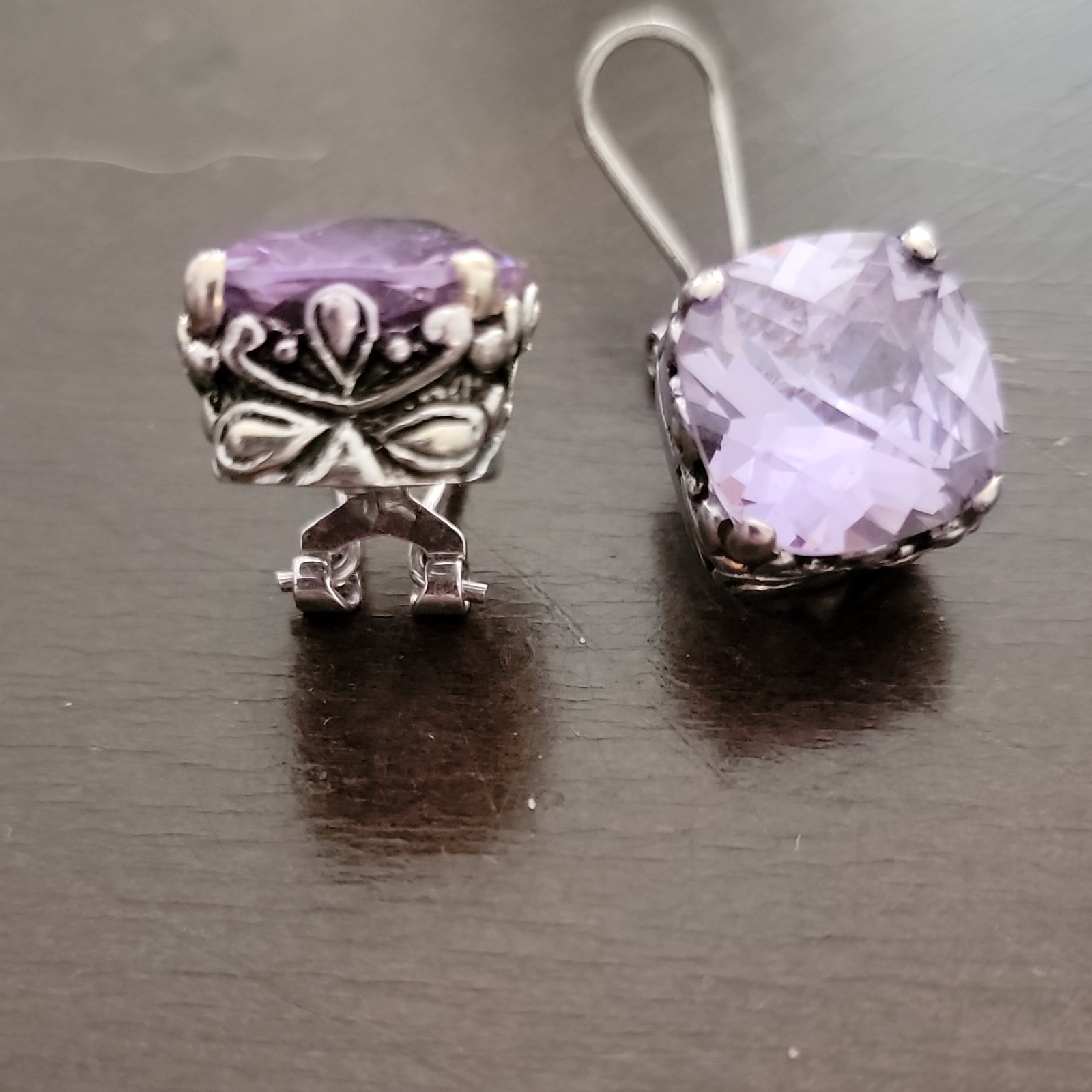 Purple Cushion-Cut Crystal Leverback Dangle Earrings Silver-Tone Prong Set
