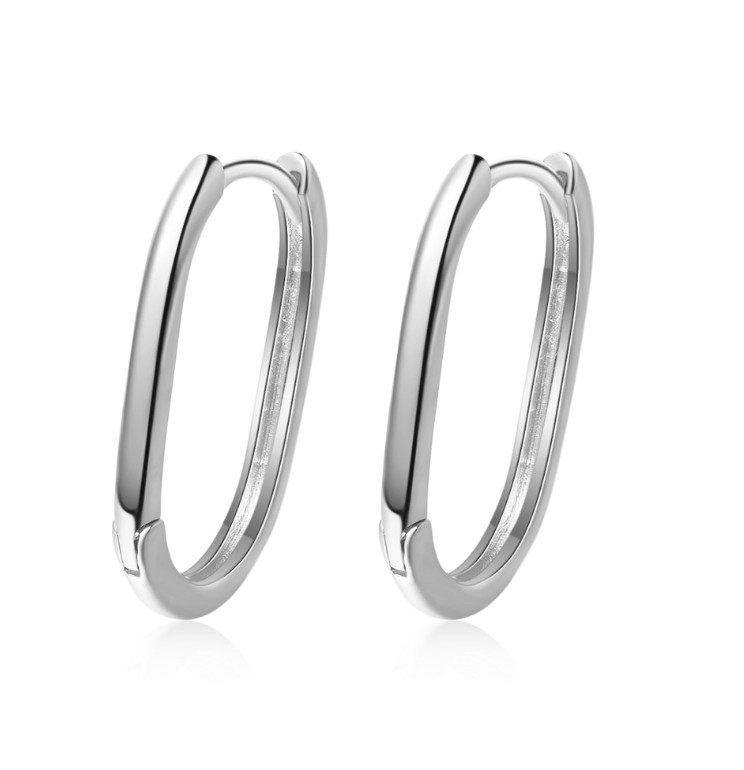 Women 925 Sterling Silver Gold Plated U-Shape Plain Huggie Hoop Earrings 22mm A9