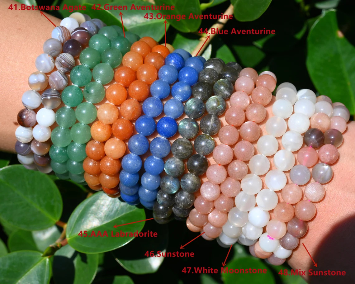 Handmade 15Pcs Mixed Natural Gemstone Round Beads Stretchy Bracelet Reiki Chakra