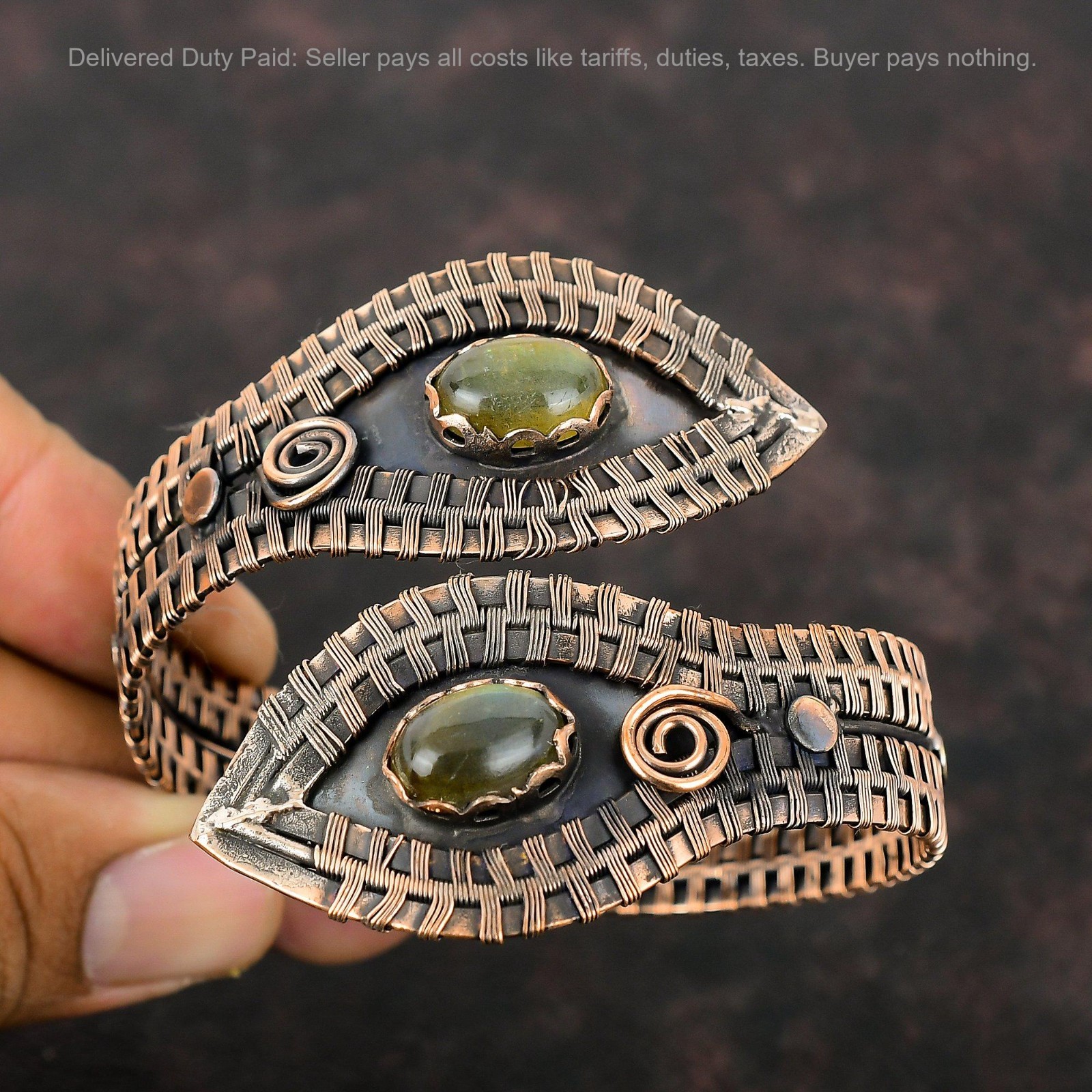 Oval Labradorite Gemstone Wire Wrapped Third Eye Chakra Bangle Jewelry Copper
