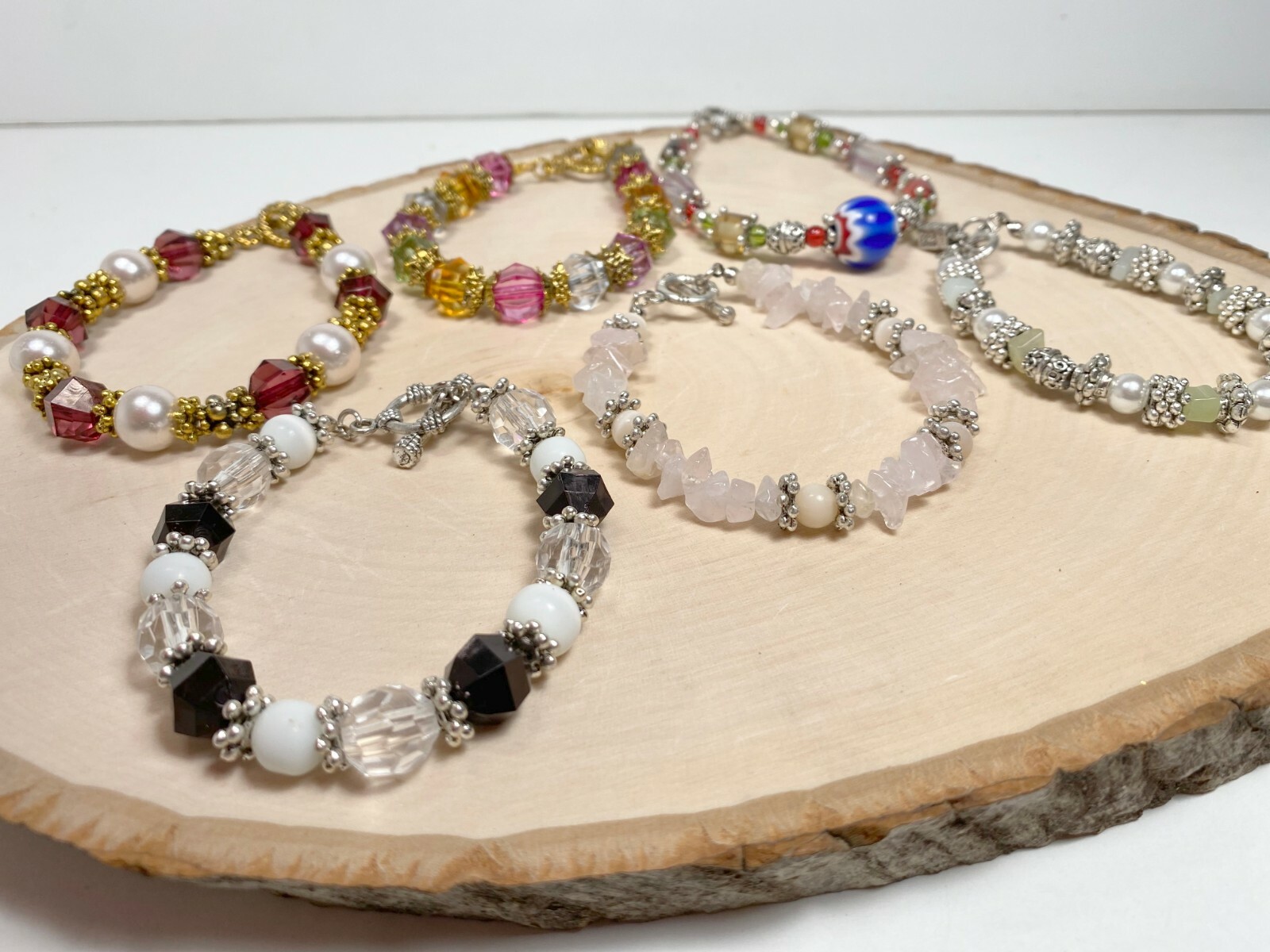 Colorful Bracelets Wholesale Lot of 12 RAINBOW Pink Beaded Toggle Bracelet