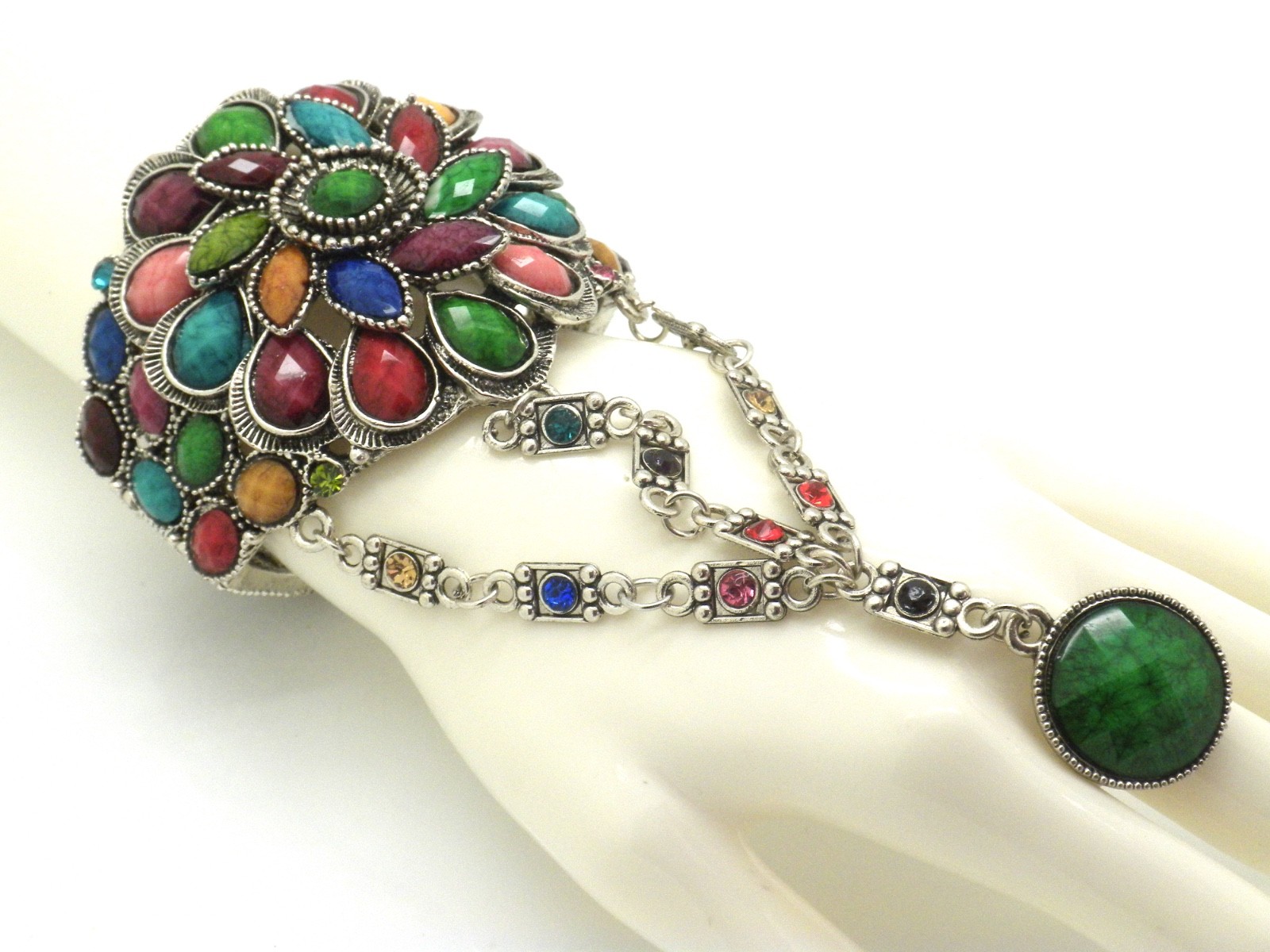 Floral Hinge Bracelet Women’s ONE SIZE Slave Ring Attached NEW