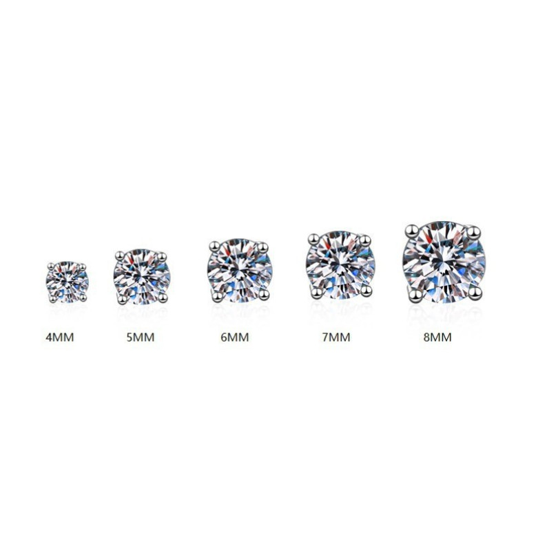 Solid 925 Sterling Silver Round Cubic Zirconia Clear CZ Stud Earrings 2-8mm