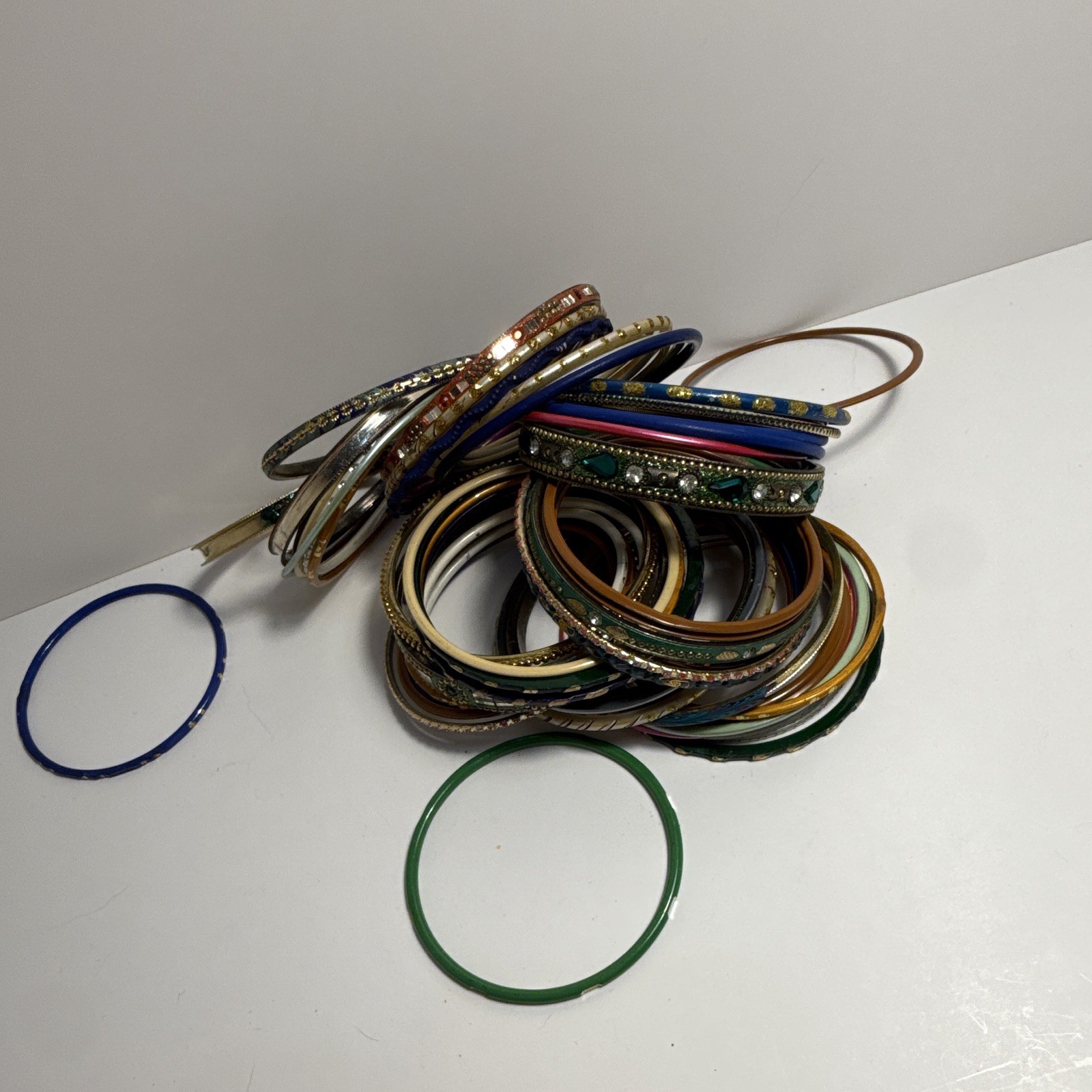 Lot of Multicolor Stackable Metal Round Bangle Bracelets, No Stone