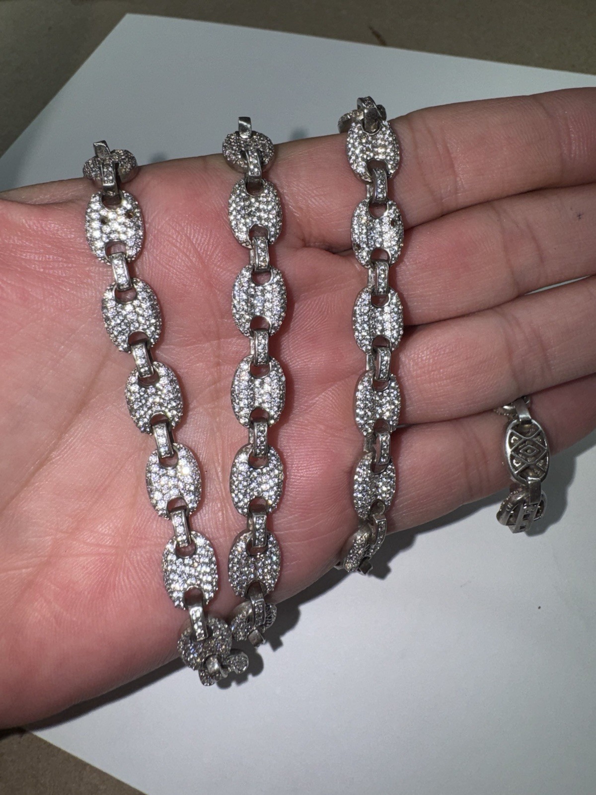 Gorgeous Solid Sterling Silver Cubic Zirconia Style Oval Chain 22 Inch Necklace