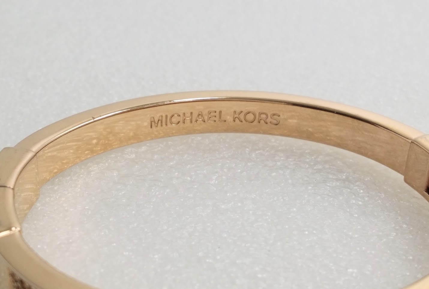 Signed Michael Kors Rose Gold Tone Champagne Crystal Slip On Bangle Bracelet