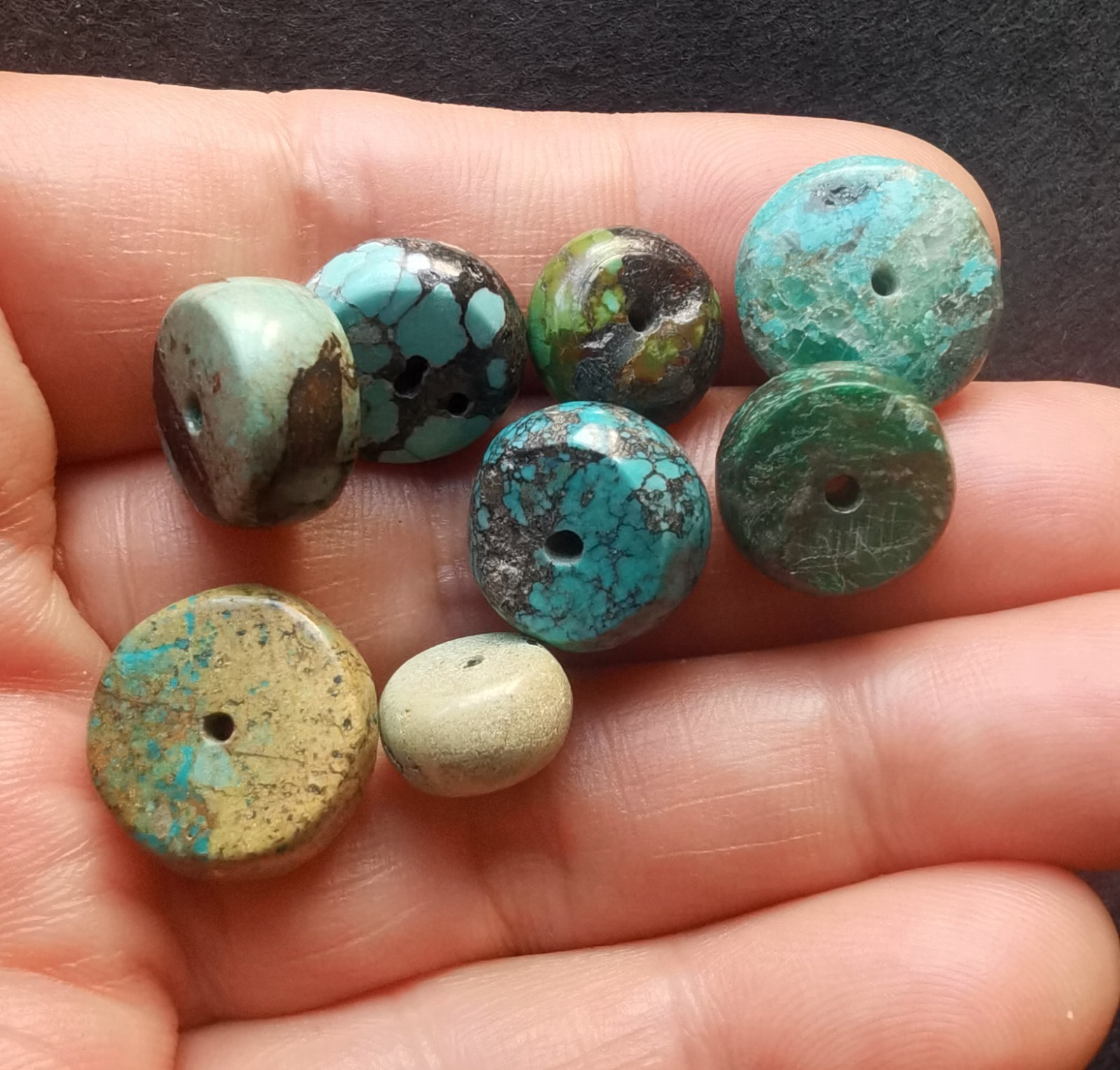 13.1g 8beads coin donut rainbow Genuine natural Hubei Turquoise stone loose bead