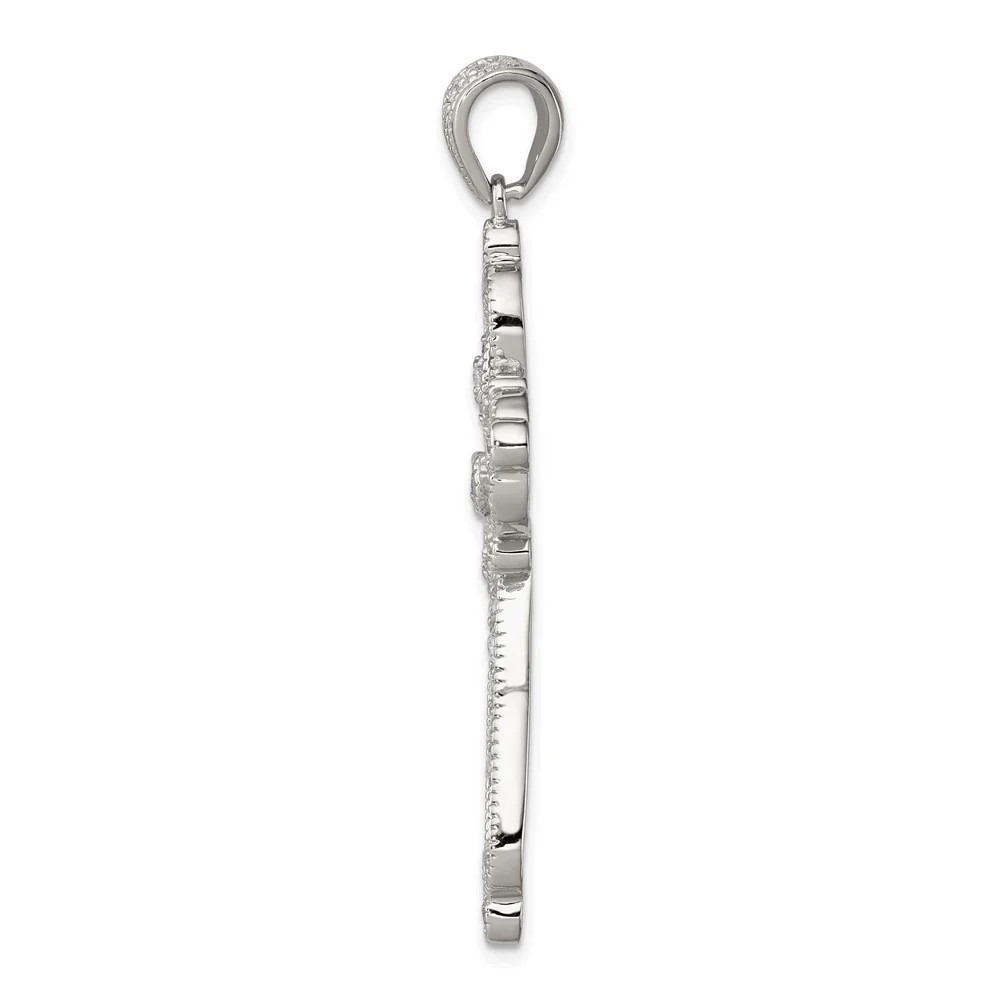 Sterling Silver Rhodium-Plated CZ Filigree Cross Pendant