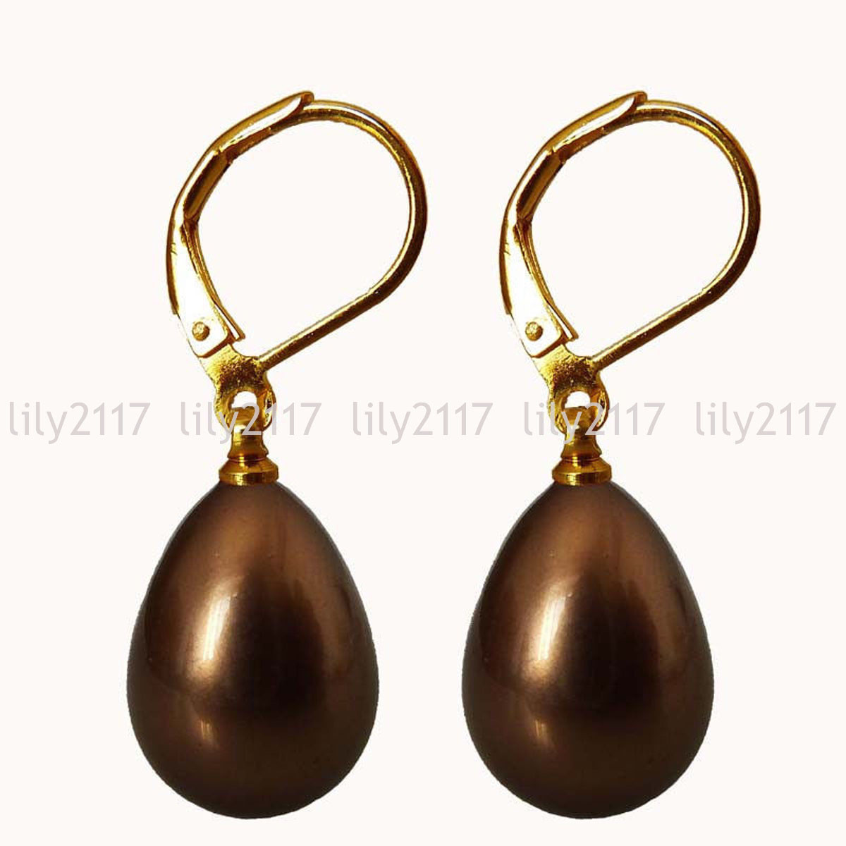 Pretty 12x16mm Real South Sea Shell Pearl Teardrop Leverback Dangle Earrings AAA