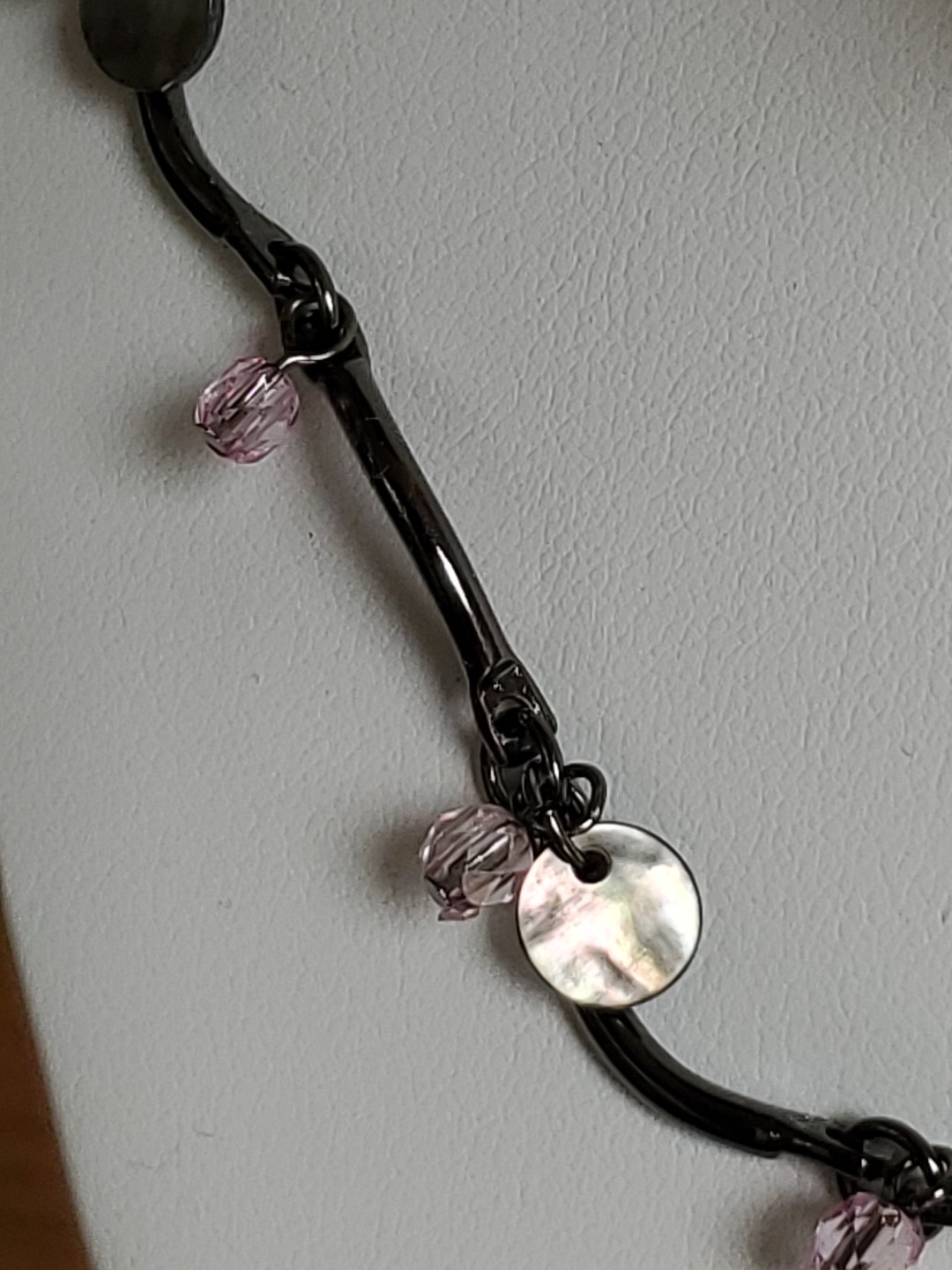 Vintage Anne Klein Rhinestone Necklace Gun Metal Tone 17 in