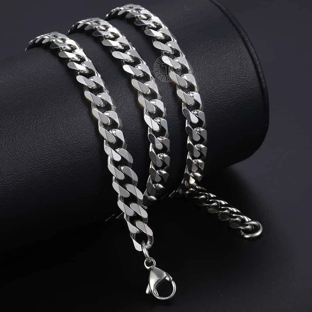 3/5/7mm Silver Tone Curb Cuban Link Chain Necklace Stainless Steel For Men Women