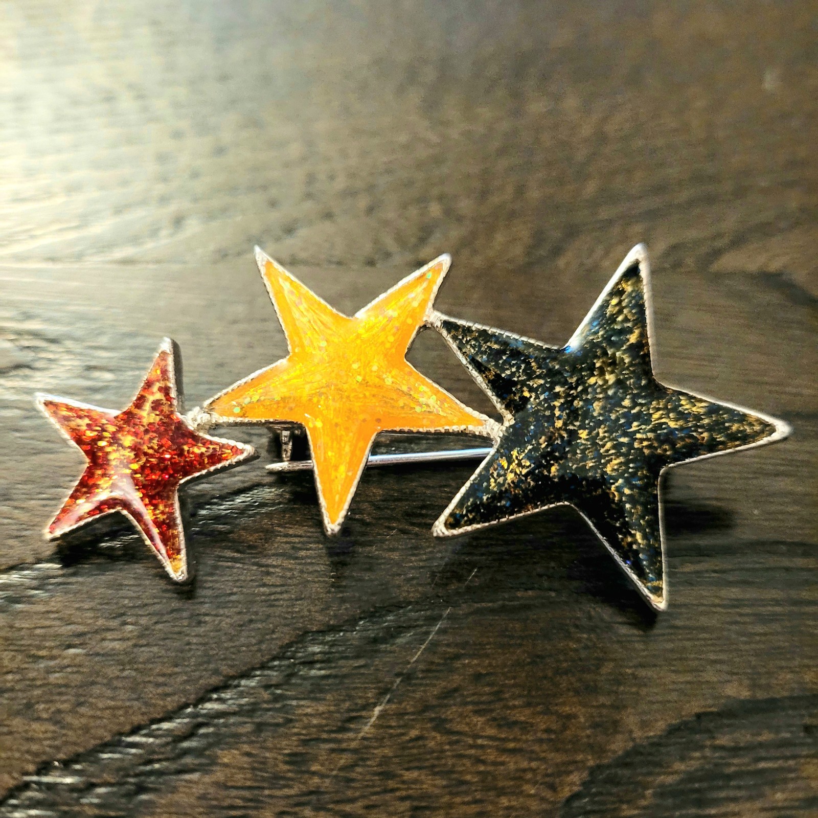 Signed by Roman Celestial Three Star Enamel Brooch