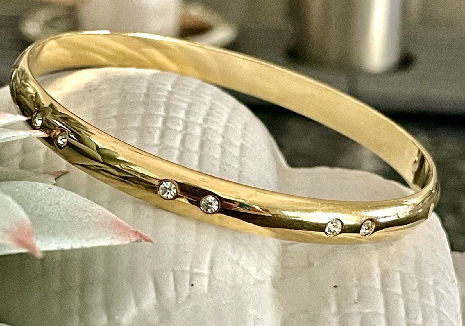 Swarovski Gold Tone Bangle Bracelet with Scattered Crystal Accents Swan Logo