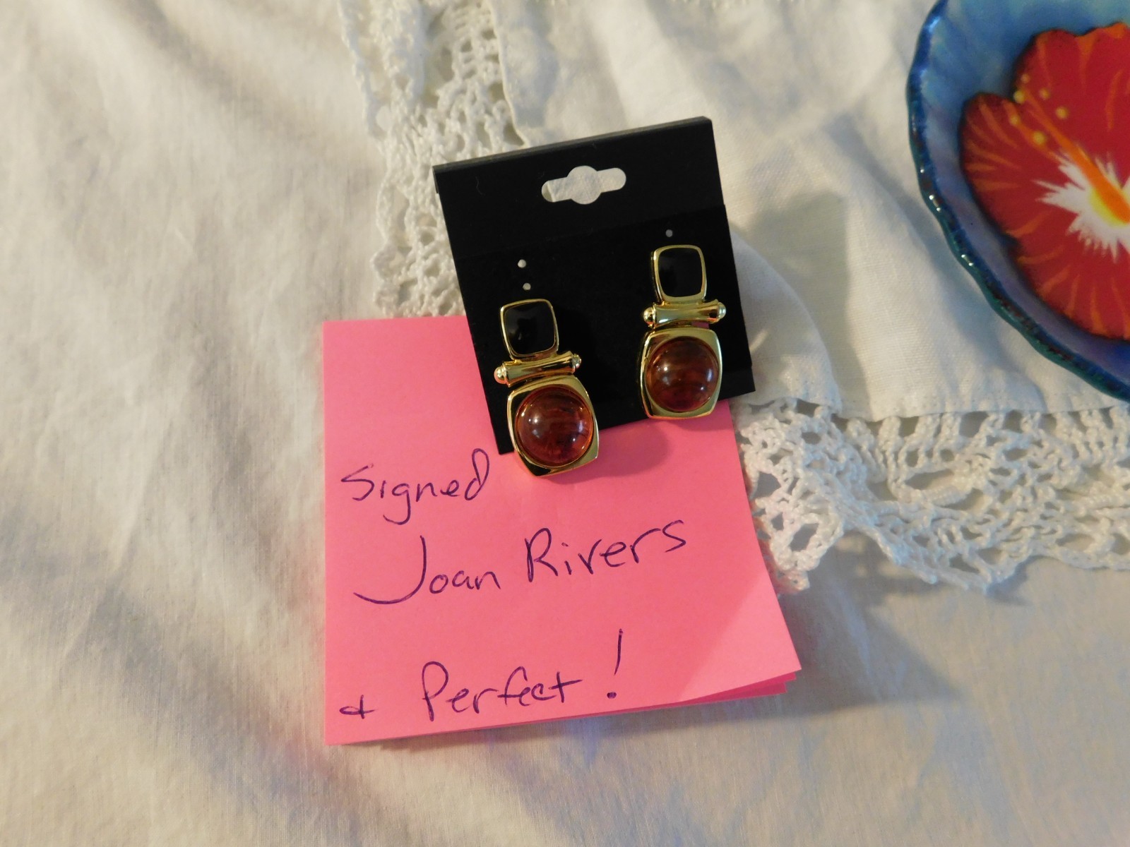 Joan Rivers Classics Collection Faux Amber Enamel Clip On Earrings