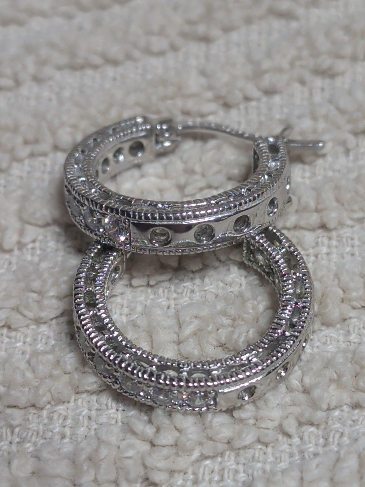 Sterling Silver & CZ Hoop Earrings Marked Espo .925 China .75″
