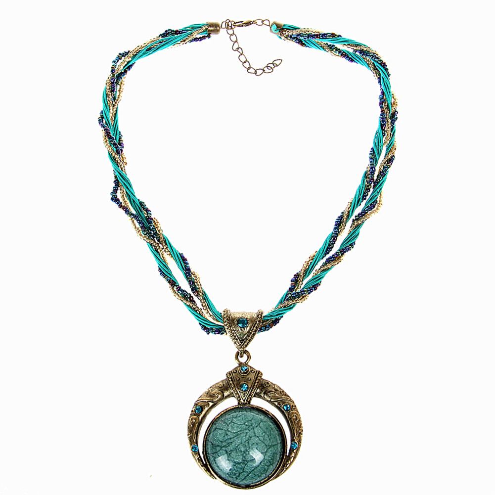 Women Lady Retro Vintage Bohemian Necklace Rope Chain Rhinestone Pendent Jewelry