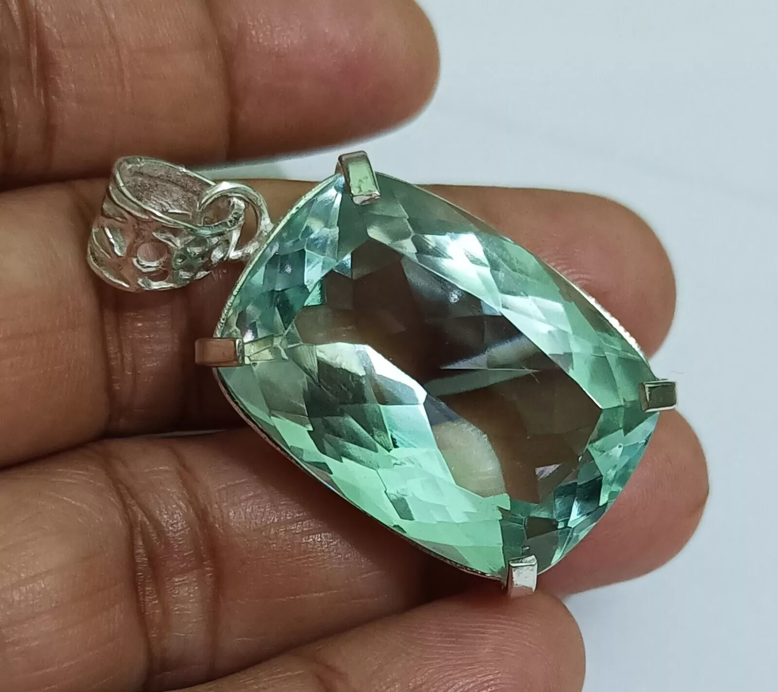Natural 74.30 Ct Brazilian Cushion Water Blue Topaz Pendant 925 Silver Gemstone