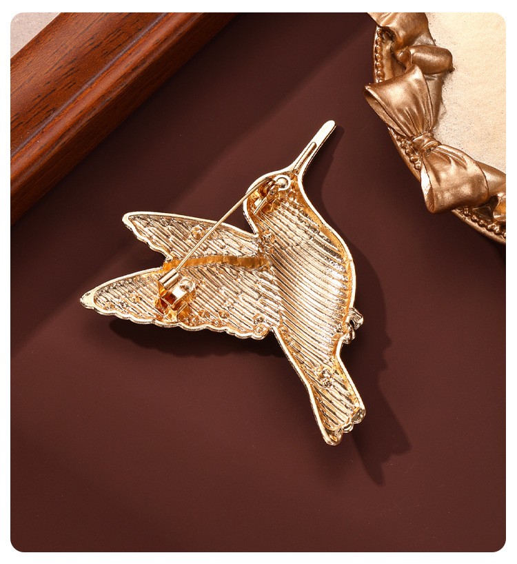 Blue White Porcelain Floral Hummingbird Brooch Crystal Enamel Bird Lapel Pin