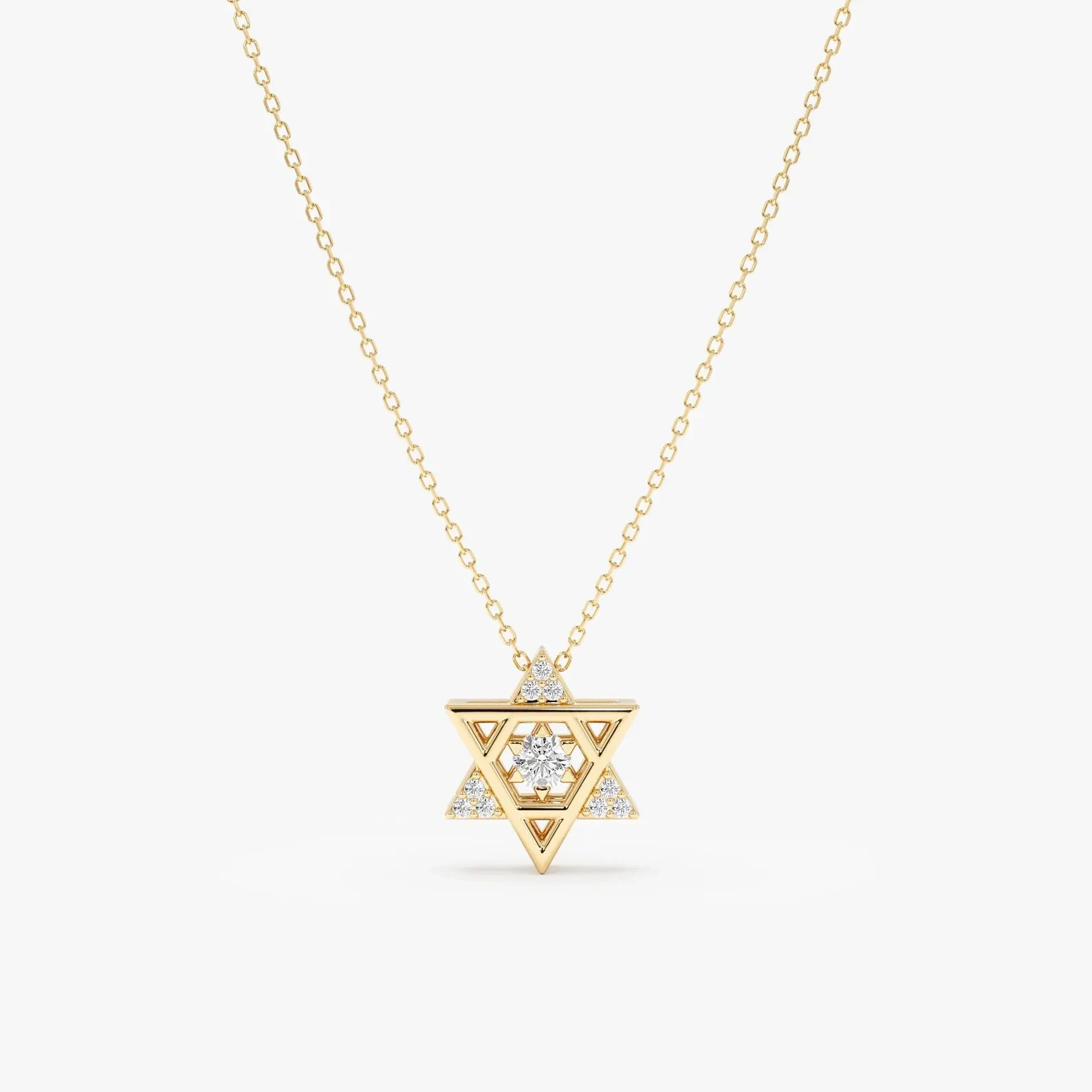 Lab Grown 1.00 Ct Round EF VS Diamond Star Of David Necklace in 14K Solid Gold