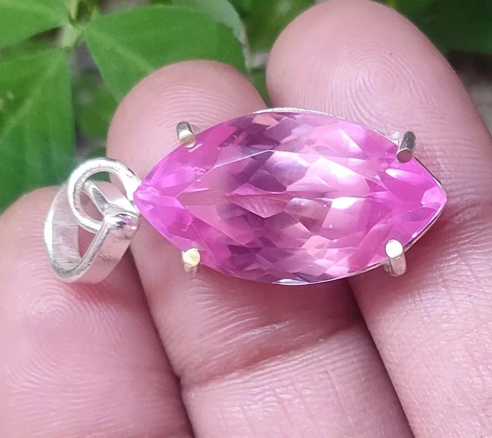 33.35 Ct Certified Natural Marquise Cut Pink Sapphire 925 Solid Silver Pendant