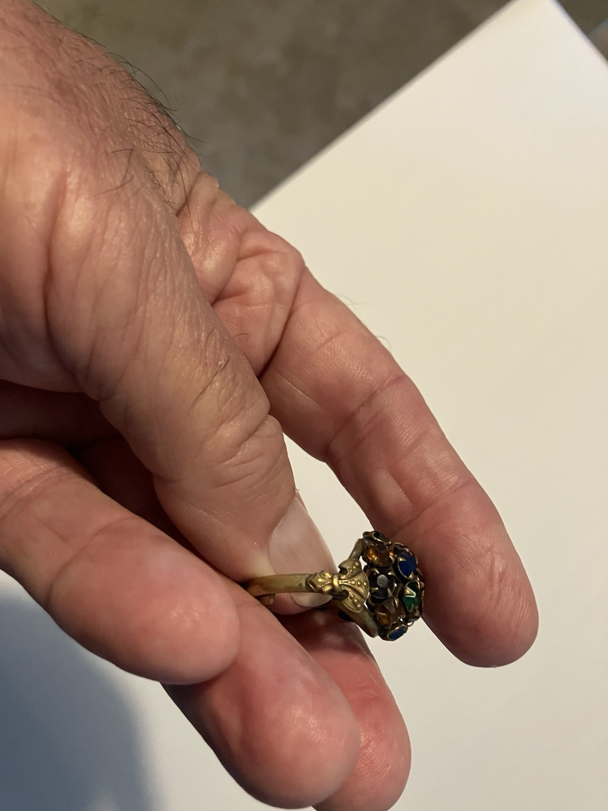 Dome Shaped Red Green Blue Gold Colored Gold Tone Adj Ring Size 6