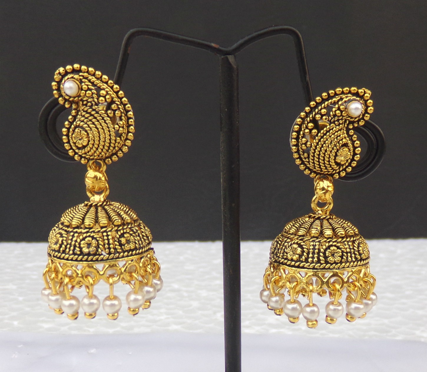 South Indian Traditional Gold Plated Pearl Jhumka Earrings for Girls and Women